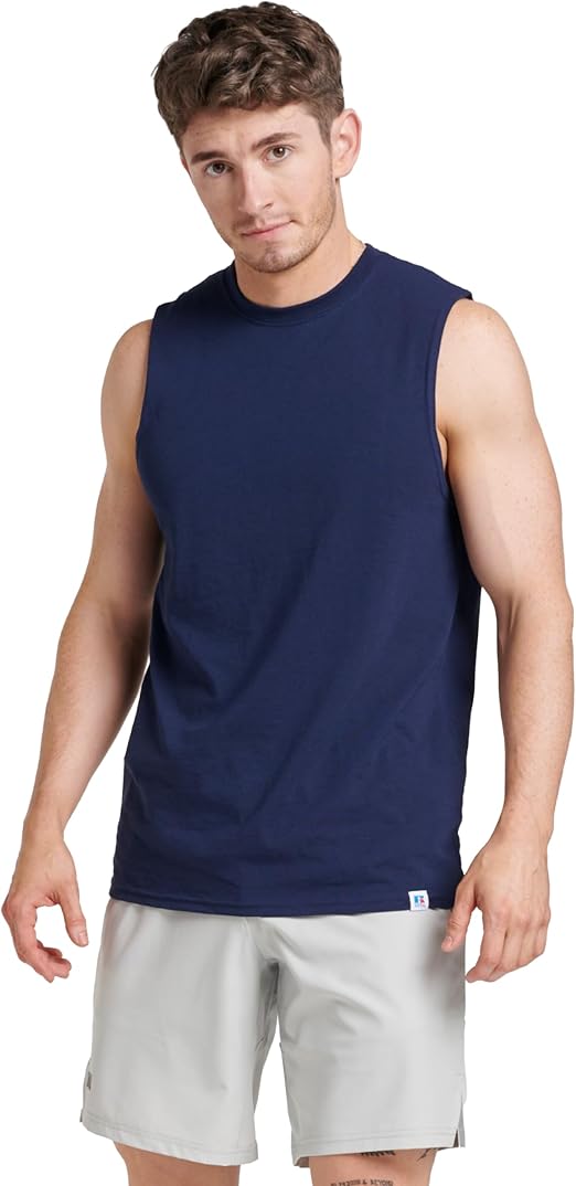 Russell Athletic Men's Cotton Performance Sleeveless Muscle T-Shirt,Navy,Medium