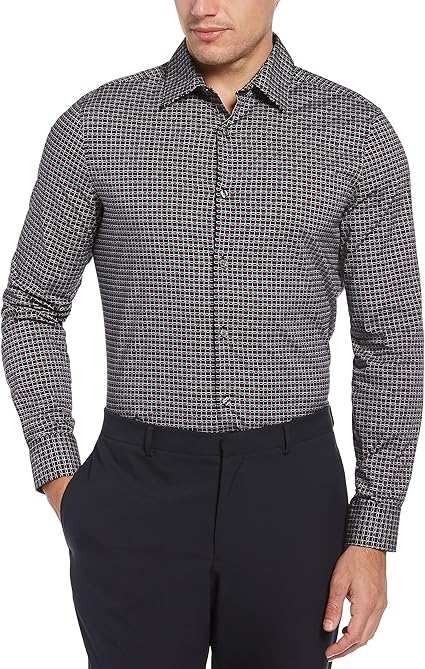 Perry Ellis Men's Standard Bold Diagonal Geo Print Long Sleeve Button-Down Stretch Shirt