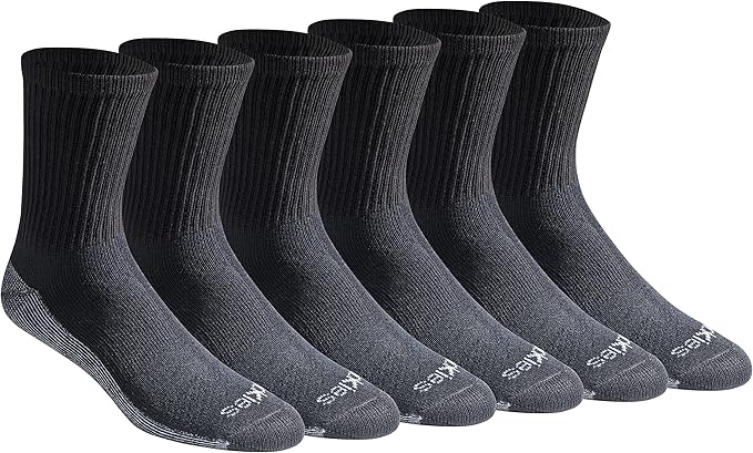 Dickies Men's Dri-Tech Moisture Control Comfort Length Mid-Crew Socks, Available in M-XL (6, 12 Pairs)