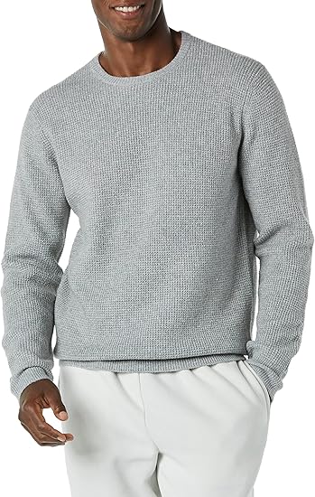 Amazon Essentials Men's Long-Sleeve Soft Touch Waffle Stitch Crewneck Sweater