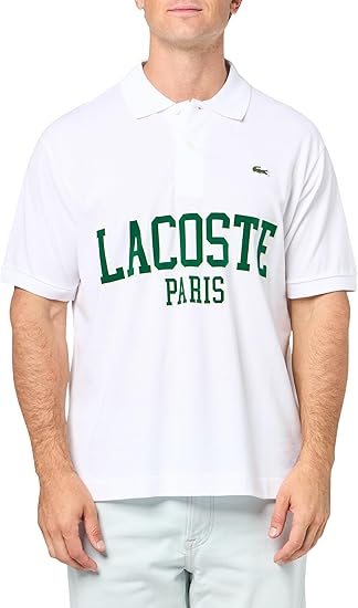 Lacoste Men's Short Sleeve Classic Fit Polo W/Large Wording on Front