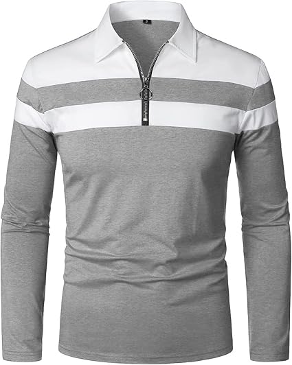 YTD Men's Long Sleeve Polo Shirts Quarter-Zip Casual Slim Fit Lapel Neck Basic Designed Cotton Shirts