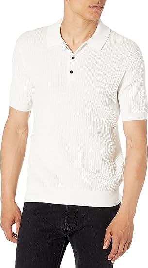 Club Monaco Men's Short Sleeve Cable Polo Sweater