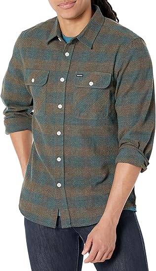 Brixton mens Bowery L/S Flannel Button Down Shirt, Ocean, Large US