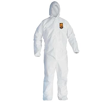 Kleenguard A40 Liquid & Particle Protection Coveralls with Hood (44323), Zip Front, Elastic Wrists & Ankles (EWA), White, Large, 25 Garments / Case