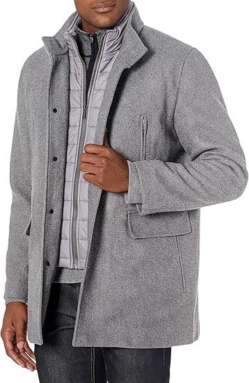 Cole Haan Men's Wool Twill Topper Coat with Water Resistant Bib