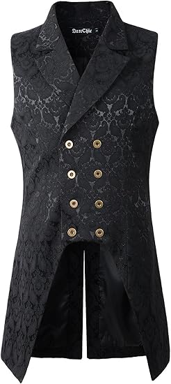 Mens Gothic Steampunk Double Breasted Vest Waistcoat VTG Brocade