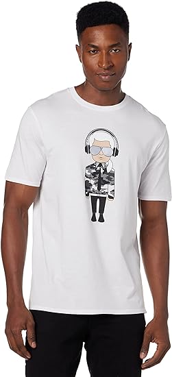 KARL LAGERFELD Reflective T, Karl Character with Headphones Short Sleeve Crew Neck Men’s Shirt