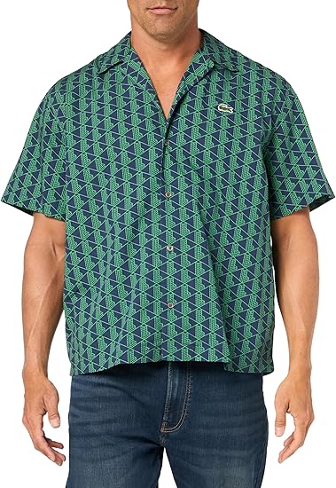 Lacoste Men's Short Sleeve Relaxed Fit Monogram Woven Shirt