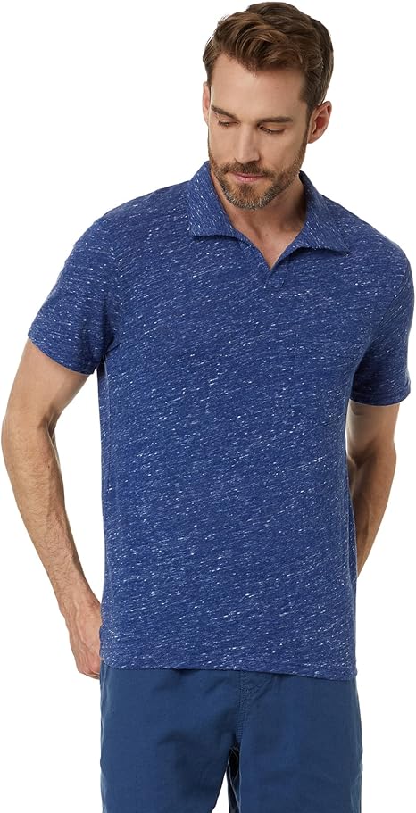 Lucky Brand Men's Short Sleeve Linen Johnny Collar Polo