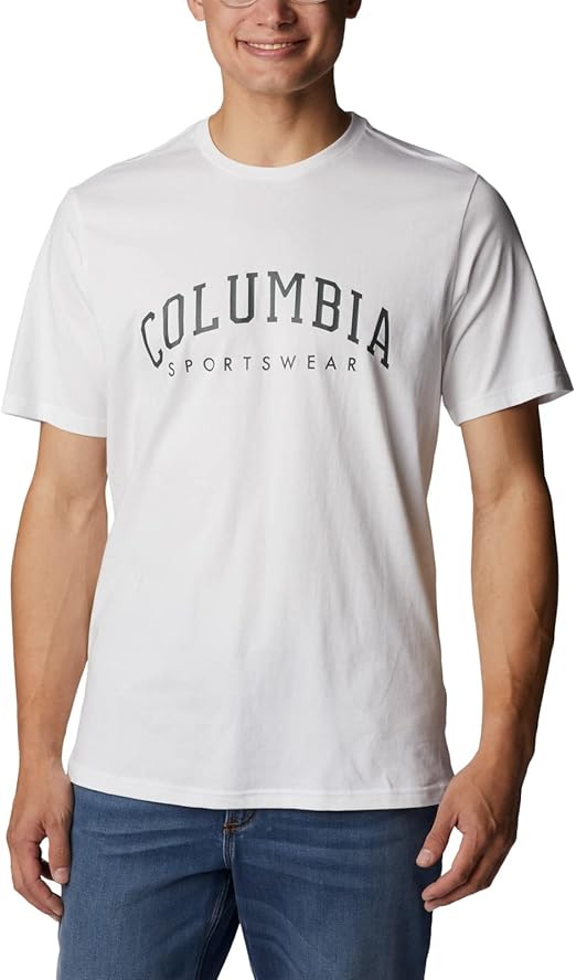 Columbia Men's Rockaway River Graphic Short Sleeve Tee, White/CSC Varsity Arch Graphic, Medium