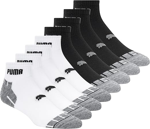 PUMA Men's 8 Pack Athletic Cushioned Quarter Crew Socks