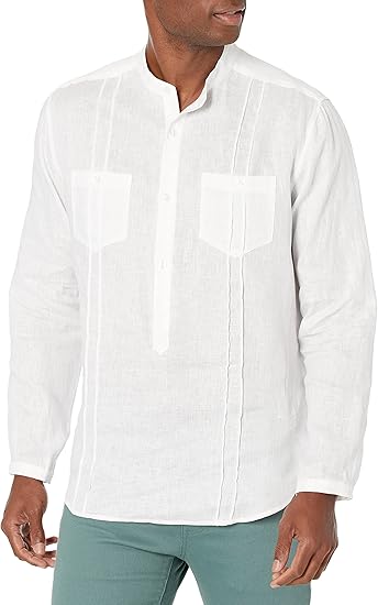 Cubavera Men's Long Sleeve Linen Popover with 2 Pkts/Tucks Shirt