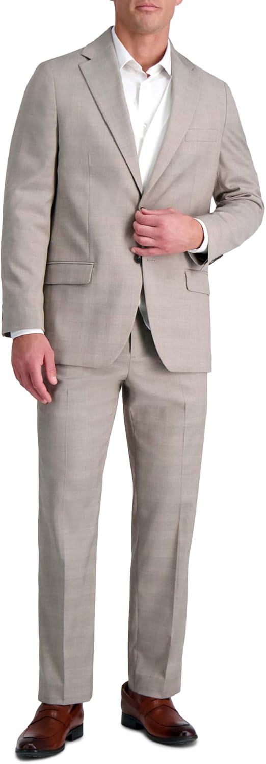 Haggar Men's Premium Stretch Tailored Fit Subtle Pattern Suit Separates Jackets, Camel-Pant, 38Wx30L