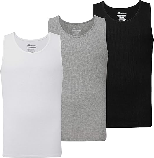 New Balance mens Cotton Performance Rib Sleeveless Tank Top Undershirt (3 Pack Or 4 Pack)