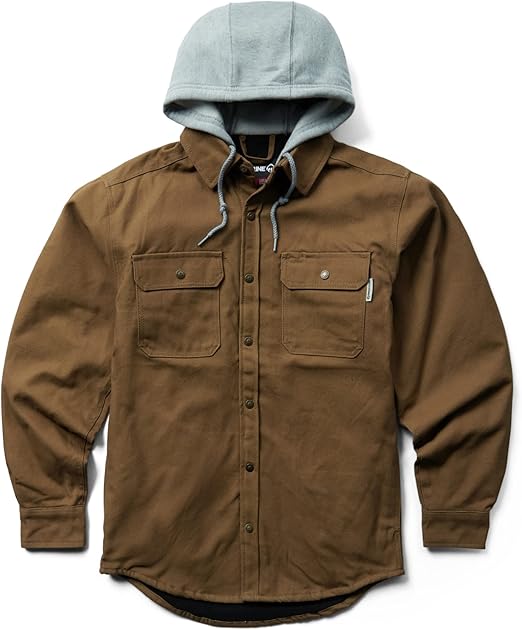 Wolverine Mens Overman Fleece Lined Cotton Duck Canvas Hooded Shirt Jacket