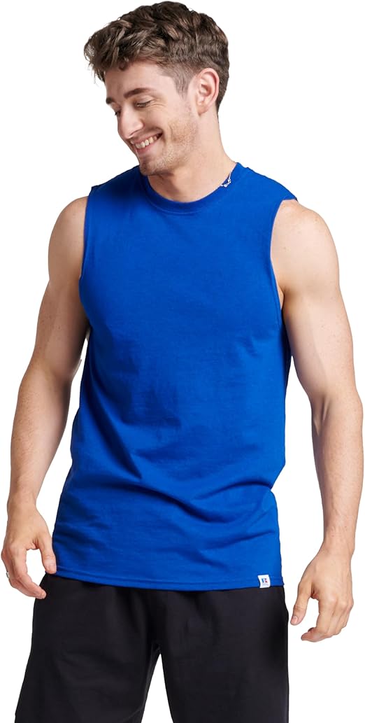 Russell Athletic Men's Cotton Performance Sleeveless Muscle T-Shirt,Royal,Large