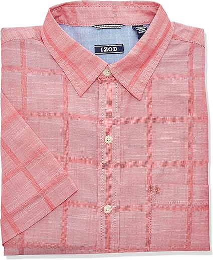 IZOD Men's Saltwater Short Sleeve Windowpane Button Down Shirt