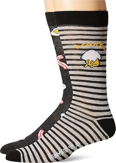 gudetama mens 2 Pack Crew Casual Sock, Black Stripe Multi, 10 13 US