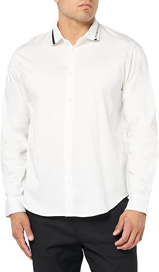 Armani Exchange Men's Stretch Long Sleeve Logo Collar Button Down Shirt