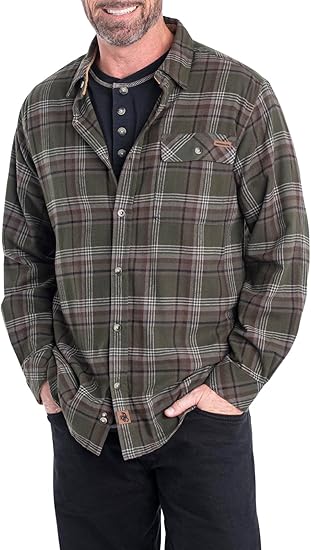 Legendary Whitetails Men's Buck Camp Flannel, Long Sleeve Plaid Button Down Casual Shirt, Corduroy Cuffs