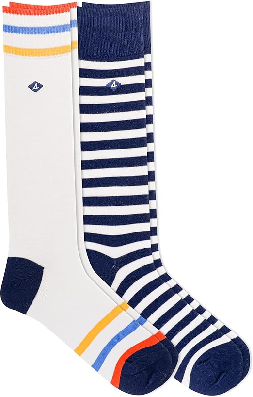 Sperry Men's Pop Stripe Crew Socks-2 Pair Pack-Combed Cotton and Embroidered Logo