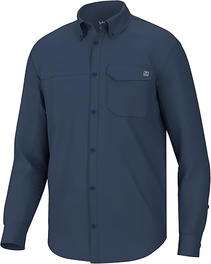 HUK Men's Tide Point Solid Long Sleeve Shirt, Button