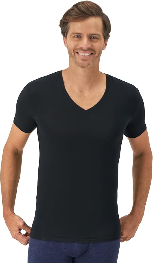 Hanes Ultimate Men's Perfect Flex V-Neck Tee, Stay Tucked Undershirt, Slim Fit Tight on Arms T-Shirt, White & Black