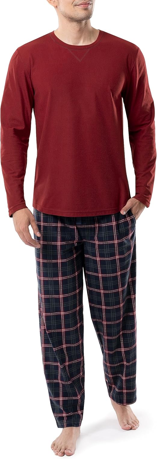 IZOD Men's Flannel-Fleece Long Sleeve Top and Pant Sleep Set