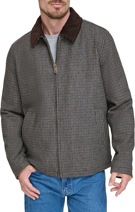 Dockers Men's Wool Blend Zip Up Jacket with Quilted Bib