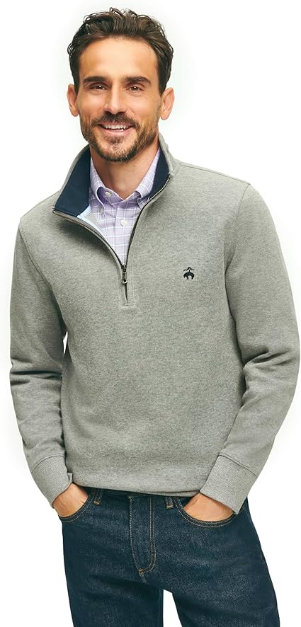 Brooks Brothers Men's Ribbed French Terry Long Sleeve Half-Zip Sweater