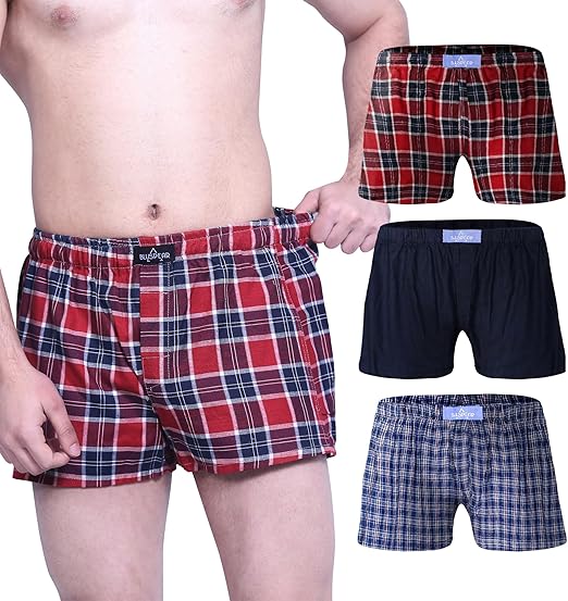 Cotton Boxer Shorts for Men Multipack, Tag-Free Woven Boxer Shorts, Breathable Plaid Boxers, Cotton Underwear men