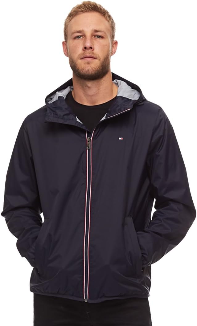 Tommy Hilfiger Men's Lightweight Active Water Resistant Hooded Rain Jacket