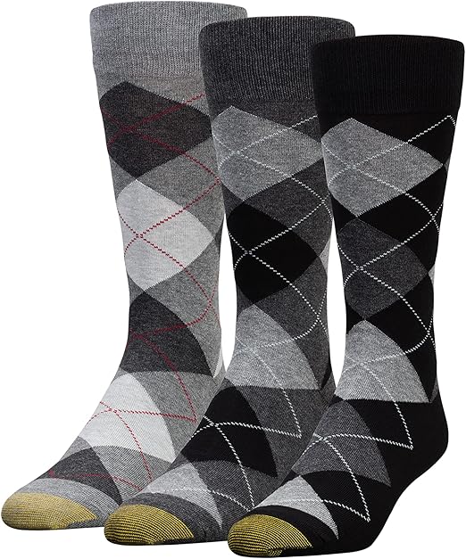 GOLDTOE Men's Carlyle Argyle Crew Socks 3 Pack