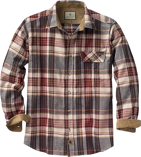 Legendary Whitetails Men's Buck Camp Flannel, Long Sleeve Plaid Button Down Casual Shirt, Corduroy Cuffs