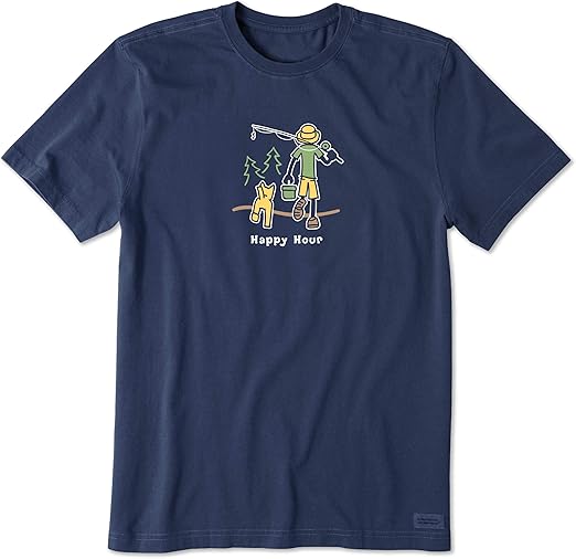 Life is Good. Mens Crusher Tee Happy Hour Fish, Darkest Blue