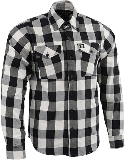 Milwaukee Leather Men's Flannel Plaid Shirt Black and White Long Sleeve Cotton Button Down Shirt MNG11633