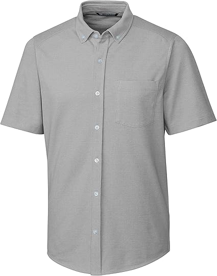 Cutter & Buck Men's Short Sleeve Cotton-Blend Knit Reach Oxford Shirt