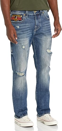 True Religion Men's Ricky Straight Jean Southwestern Trim