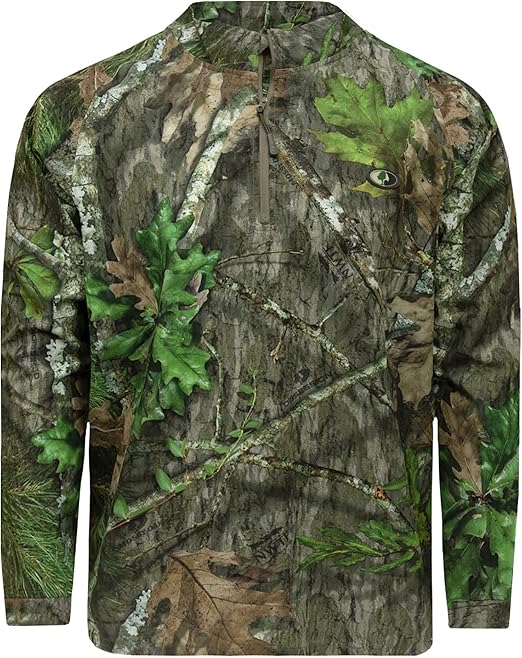 Mossy Oak Men's Hunting Shirts Lightweight Camo Tibbee Tech Stretch Quarter Zip