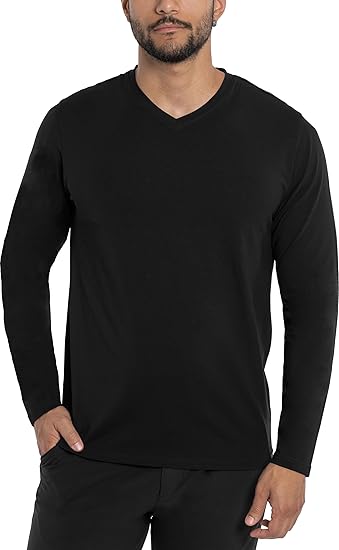 X RAY Men's V-Neck & Henley Long Sleeve T-Shirt, 95% Cotton Stretch Slim Fit Basic Shirt for Men