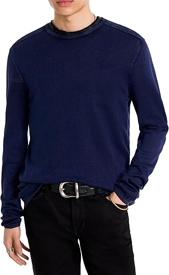 John Varvatos Men's Walter Long Sleeve Crew Neck in Acid Wash