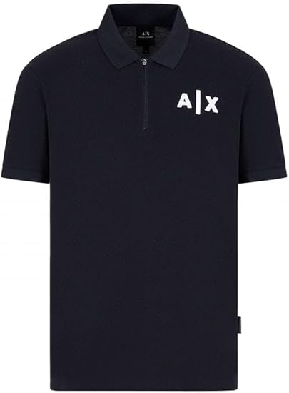 Armani Exchange Men's Regular Cotton Pique Classic Ax Logo Zip Polo