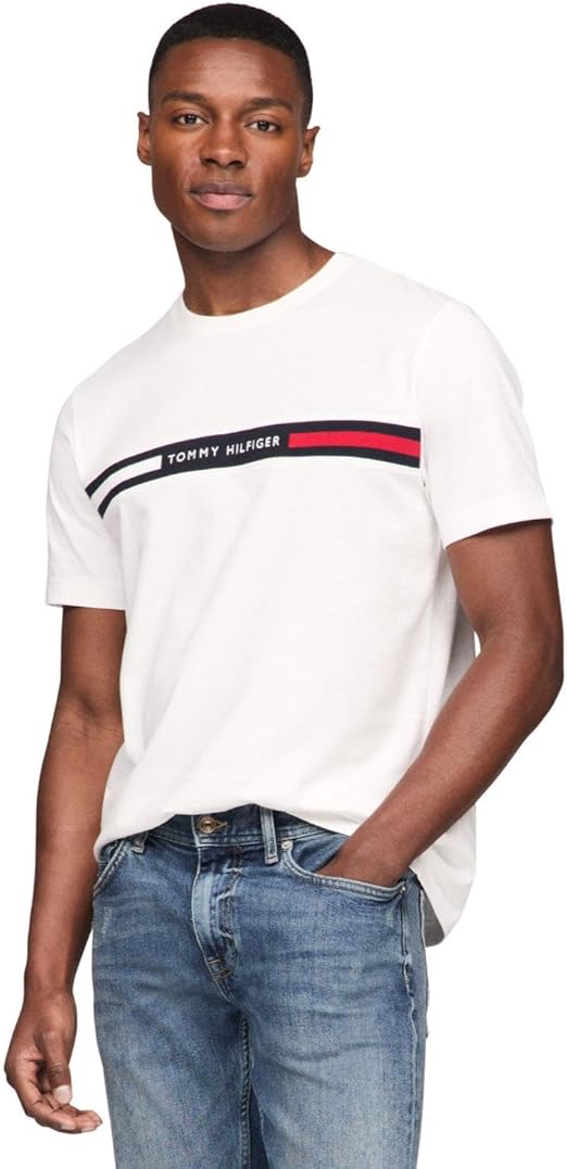 Tommy Hilfiger Men's Short Sleeve Cotton Graphic with Stripe Logo, Also Available in Big & Tall