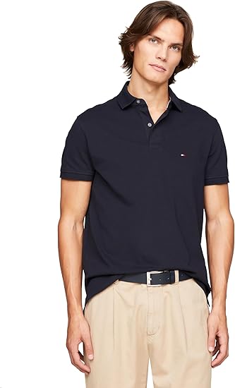 Tommy Hilfiger Men's Short Sleeve Polo Shirts in Slim Fit with Stretch and Organic Pique Cotton