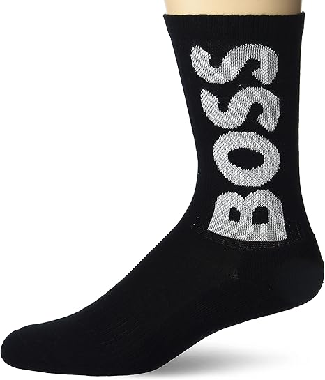 BOSS Men's Solid Big Logo Quarter Length Ribbed Socks