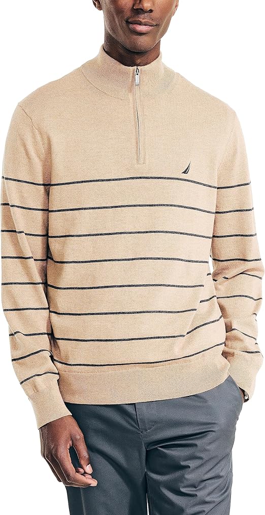 Nautica Men's Navtech Striped Quarter-Zip Sweater