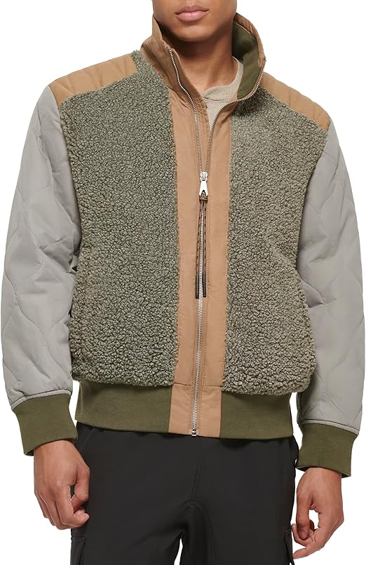 DKNY Men's Mixed Media Fashion Sherpa Bomber