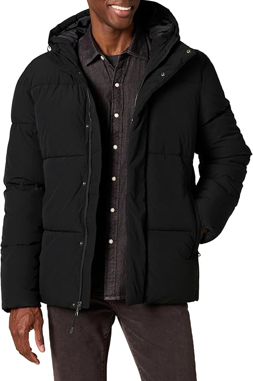 Amazon Essentials Men's Recycled Polyester Mid-Length Hooded Puffer (Available in Big & Tall)