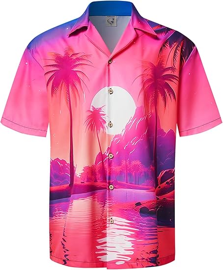 Hardaddy Men's Hawaiian Shirt Short Sleeves Coconut Printed Button Down Summer Beach Casual Shirts